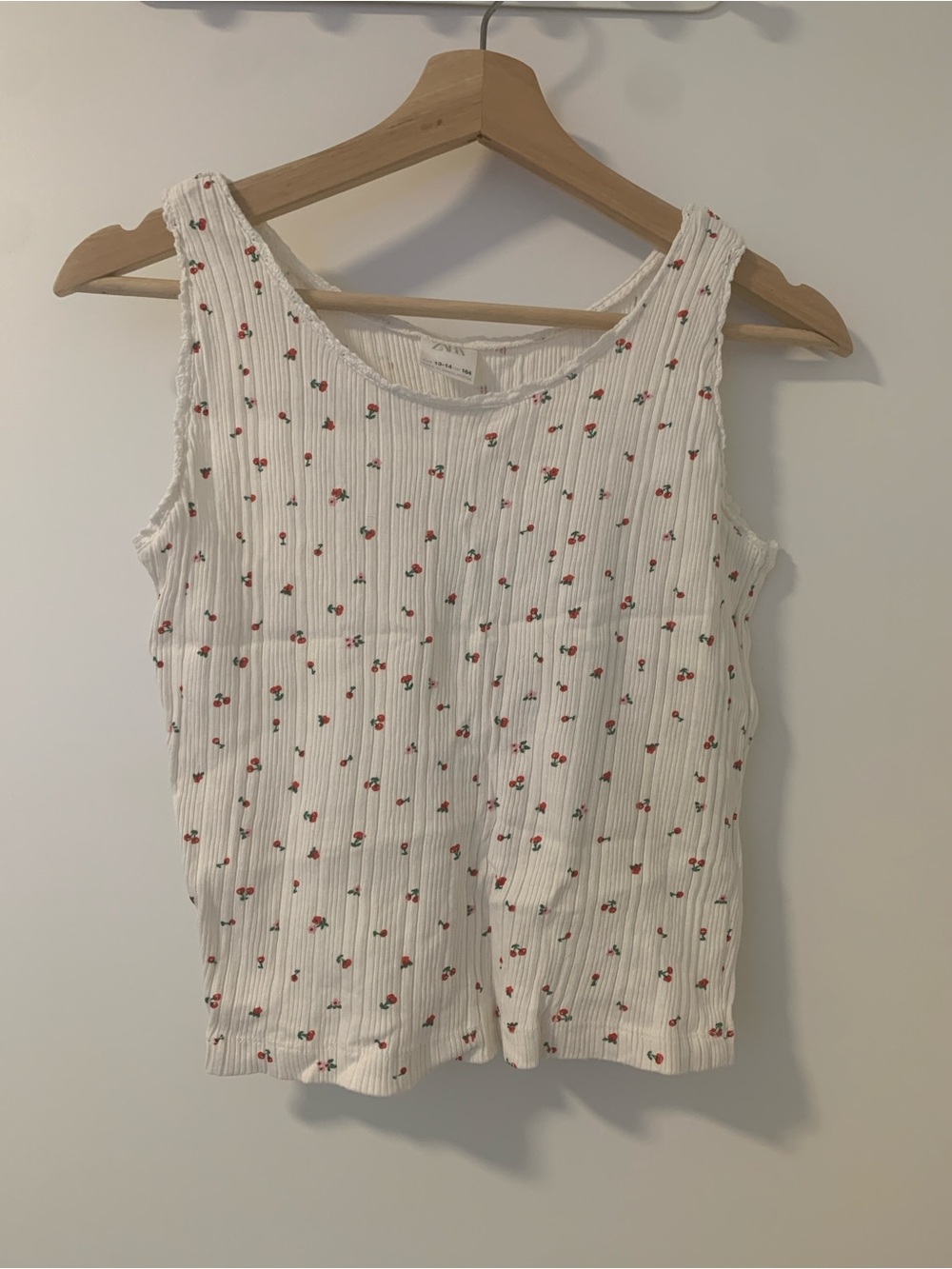 Zara Cream Ribbed Tank with Small Red Cherry Motif
